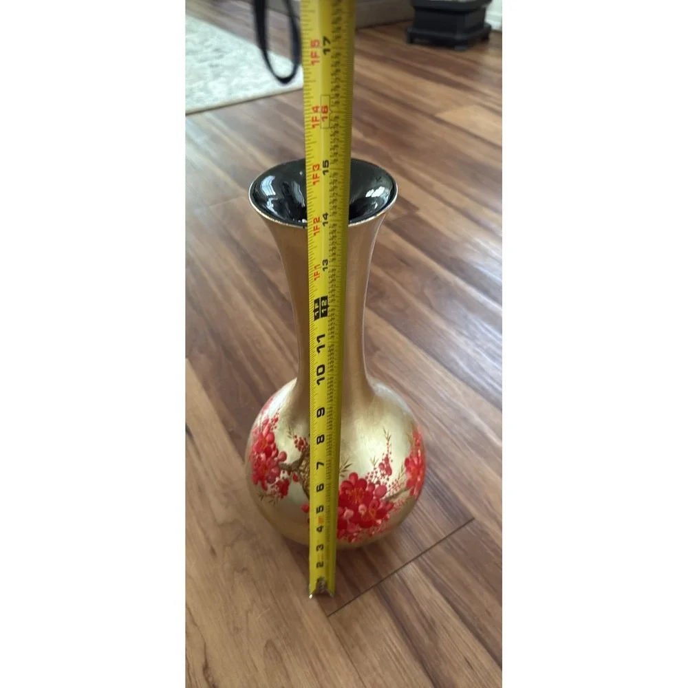 Gold Vase with‎ Red Floral Design Home Decor Accent Table Centerpiece